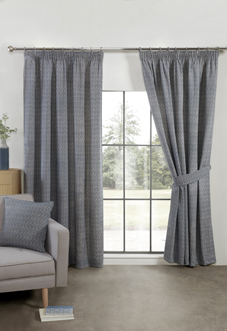 Aztec Pencil Pleat, Navy - Ready Made Curtains